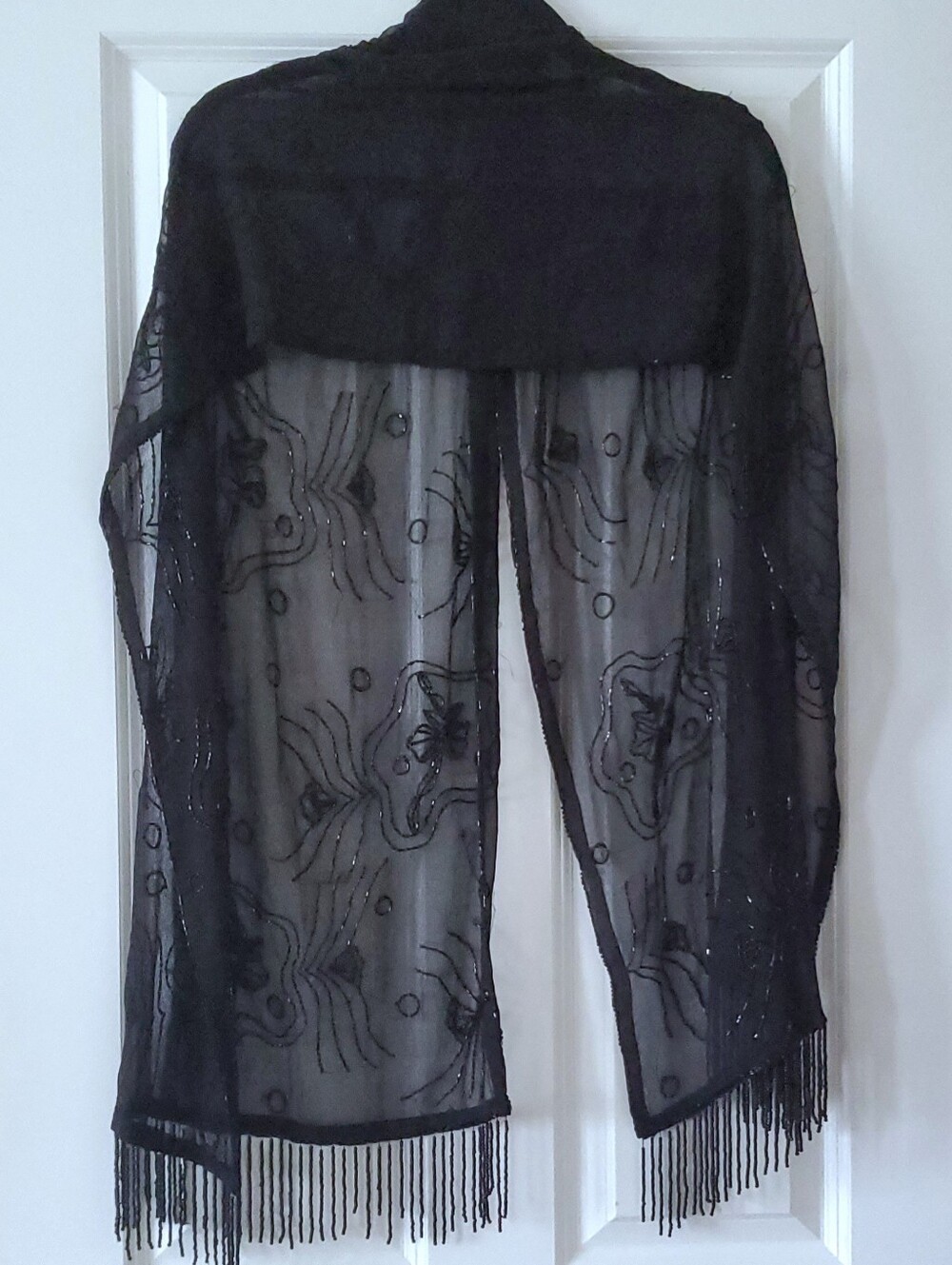 Handmade Sheer Shawl/Wrap with Beaded Details & Fringe